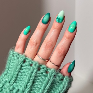 Glamnetic Press On Nails – Short Almond, Glossy Fake Nails 30 Pc Full Kit(1K – Siren Green)