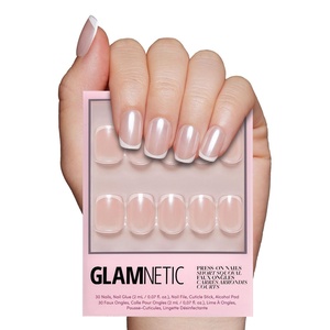 Glamnetic Press On Nails – Short Almond, Glossy Fake Nails 30 Pc Full Kit(2A – La Perle)