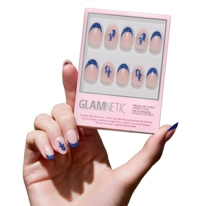 Glamnetic Press On Nails – Short Almond, Glossy Fake Nails 30 Pc Full Kit(2A – Whale Waves)
