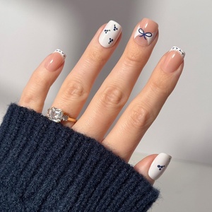 Glamnetic Press On Nails – Short Almond, Glossy Fake Nails 30 Pc Full Kit(4A – Blue A Kiss)
