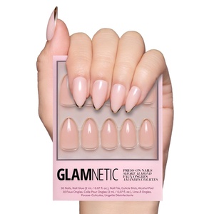 Glamnetic Press On Nails – Short Almond, Glossy Fake Nails 30 Pc Full Kit(5K – Gold Standard)