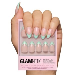 Glamnetic Press On Nails – Short Almond, Glossy Fake Nails 30 Pc Full Kit(5N – Pistachio Creme)