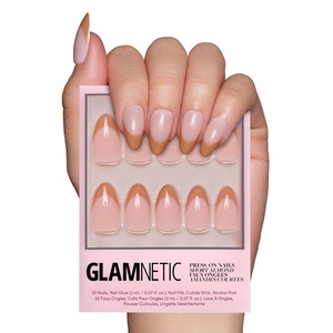 Glamnetic Press On Nails – Short Almond, Glossy Fake Nails 30 Pc Full Kit(5T – Café Crème)
