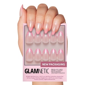 Glamnetic Press On Nails – Short Almond, Glossy Fake Nails 30 Pc Full Kit(Bubble Gum Glaze)