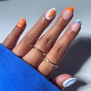Glamnetic Press On Nails – Short Almond, Glossy Fake Nails 30 Pc Full Kit(Citrus Coast)