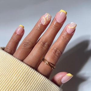Glamnetic Press On Nails – Short Almond, Glossy Fake Nails 30 Pc Full Kit(Limonata)