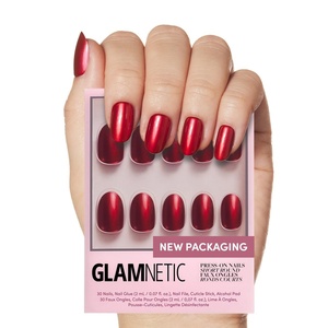 Glamnetic Press On Nails – Short Almond, Matte Fake Nails 30 Pc Full Kit(Cherry Glaze)