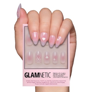 Glamnetic Press On Nails – Short Almond, Velvet Fake Nails 30 Pc Full Kit(2C – Lovers Knot)