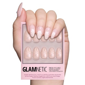 Glamnetic Press On Nails – Short Almond, Velvet Fake Nails 30 Pc Full Kit(2D – Honeymoon)