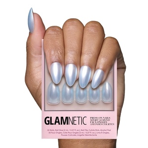 Glamnetic Press On Nails – Short Almond, Velvet Fake Nails 30 Pc Full Kit(2F – Something Blue)