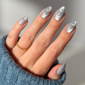 Glamnetic Press On Nails – Short Almond, Velvet Fake Nails 30 Pc Full Kit(2H – Cold Hearted)