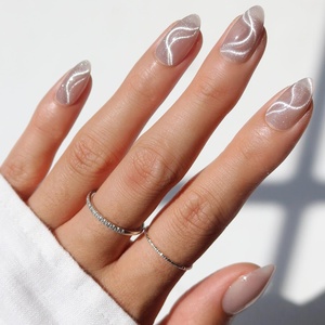 Glamnetic Press On Nails – Short Almond, Velvet Fake Nails 30 Pc Full Kit(4 – WOO-MAN!)