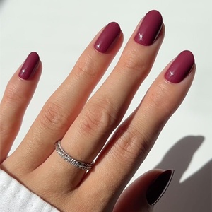 Glamnetic Press On Nails – Short Oval, Velvet Fake Nails 30 Pc Full Kit(1D – Berry Maroon)