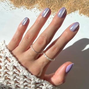 Glamnetic Press On Nails – Short Oval, Velvet Fake Nails 30 Pc Full Kit(2I – Mermaid’s Tail)
