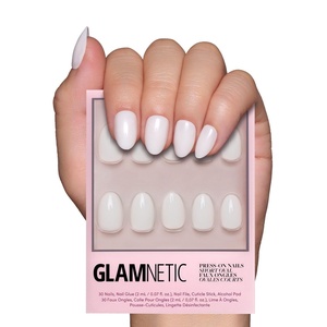 Glamnetic Press On Nails – Short Oval, Velvet Fake Nails 30 Pc Full Kit(2K – White Swan)