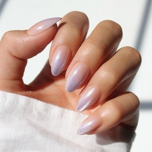 Glamnetic Press On Nails – Short Oval, Velvet Fake Nails 30 Pc Full Kit(3F – Polar Day)