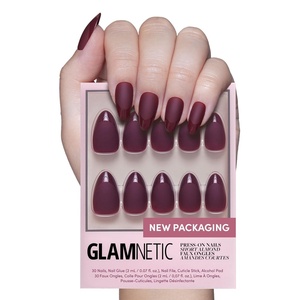Glamnetic Press On Nails – Short Oval, Velvet Fake Nails 30 Pc Full Kit(3J – Merlot)