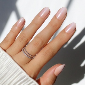 Glamnetic Press On Nails – Short Round, Glossy Fake Nails 30 Pc Full Kit(6B – Crystal Glaze)